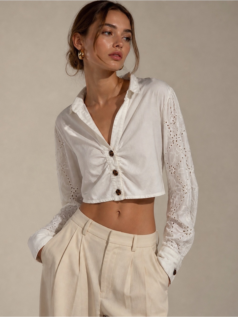 Zara cotton crop white shirt s